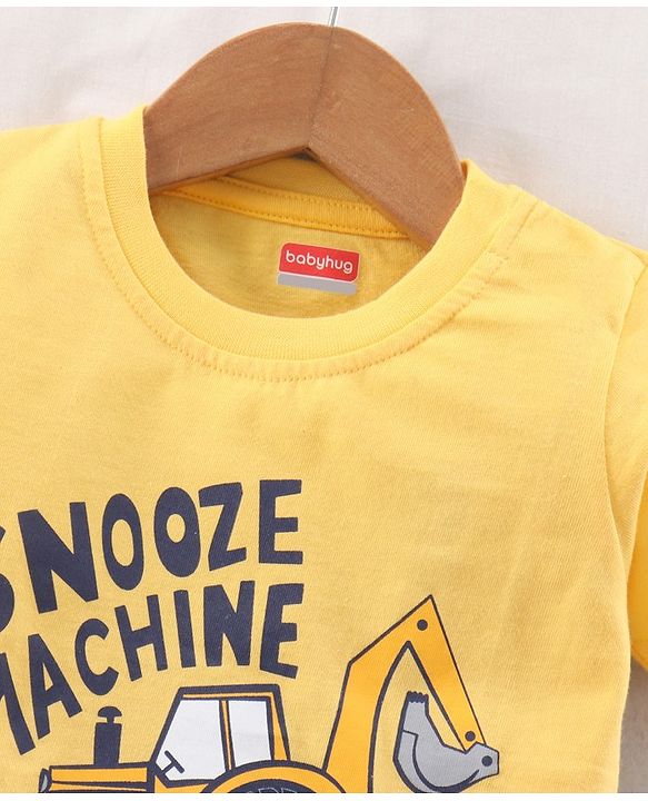 Babyhug Half Sleeves T-Shirt & Pyjama Set Construction Vehicle Print - Yellow White