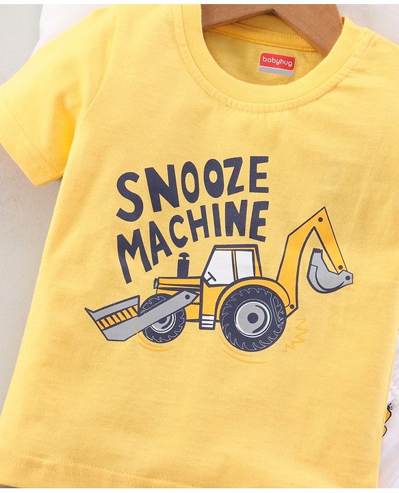 Babyhug Half Sleeves T-Shirt & Pyjama Set Construction Vehicle Print - Yellow White