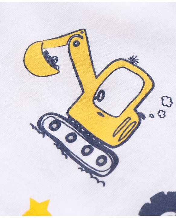 Babyhug Half Sleeves T-Shirt & Pyjama Set Construction Vehicle Print - Yellow White