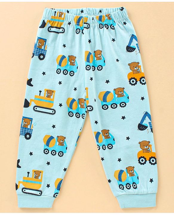 Babyhug Full Sleeves Pyjama Set Bear & Crane Print - Blue