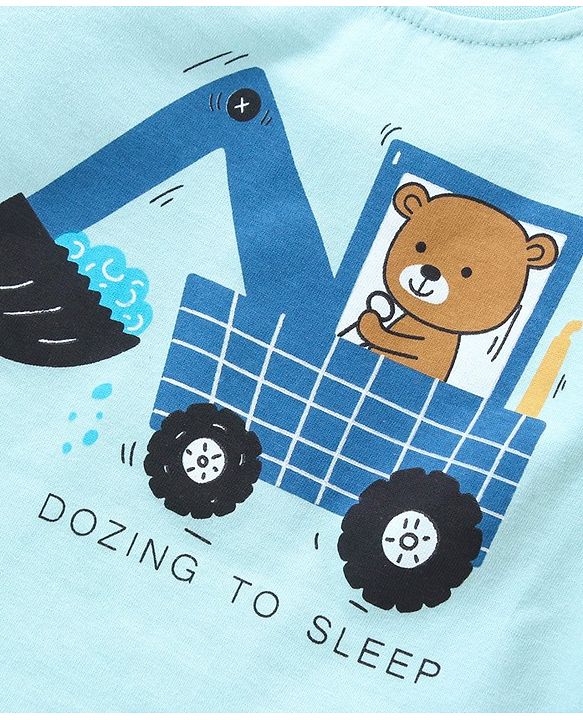 Babyhug Full Sleeves Pyjama Set Bear & Crane Print - Blue
