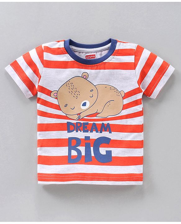Babyhug Half Sleeves T-Shirt & Shorts Set Bear & Stripes Print - Red Blue