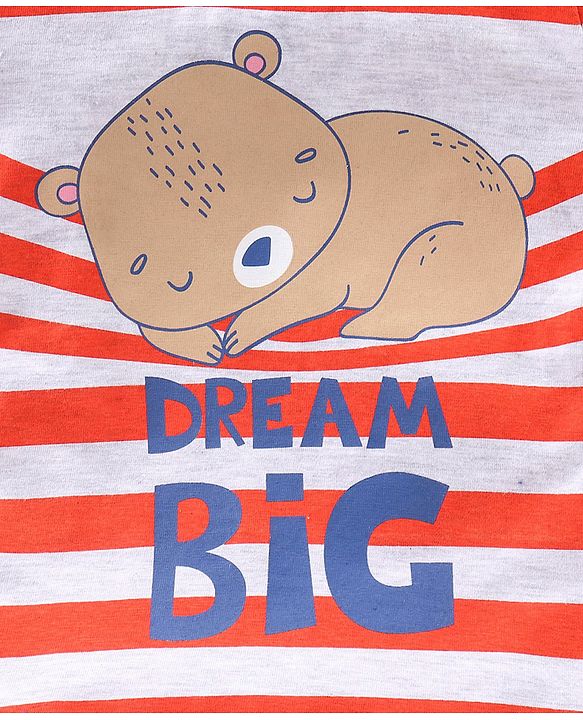 Babyhug Half Sleeves T-Shirt & Shorts Set Bear & Stripes Print - Red Blue