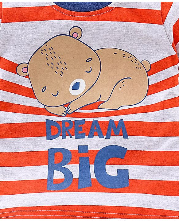 Babyhug Half Sleeves T-Shirt & Shorts Set Bear & Stripes Print - Red Blue