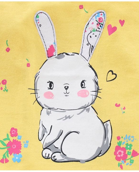 Babyhug Half Sleeves Cotton Night Suit Bunny Print - Yellow White