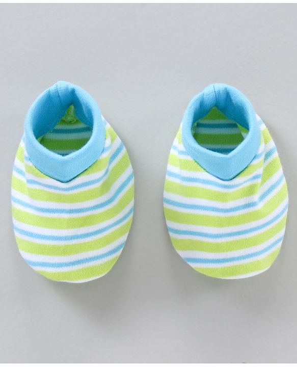 Babyhug Cotton Mittens & Booties Set Striped - Blue Green