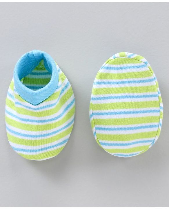 Babyhug Cotton Mittens & Booties Set Striped - Blue Green