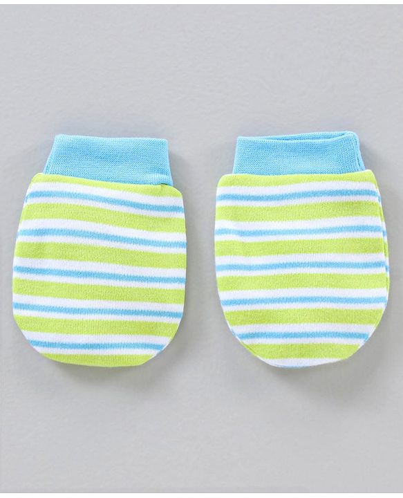 Babyhug Cotton Mittens & Booties Set Striped - Blue Green