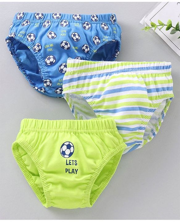 Babyhug 100% Cotton Briefs Football Print Pack of 3 - Blue Green