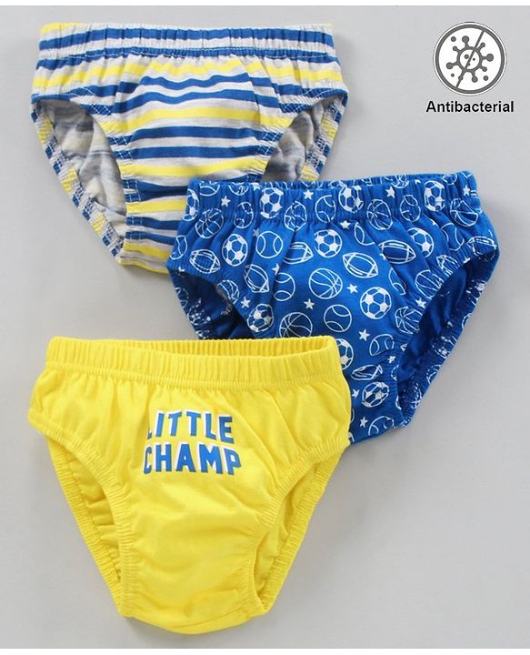Babyhug Antibacterial Cotton Briefs Printed Pack of 3- Blue Yellow