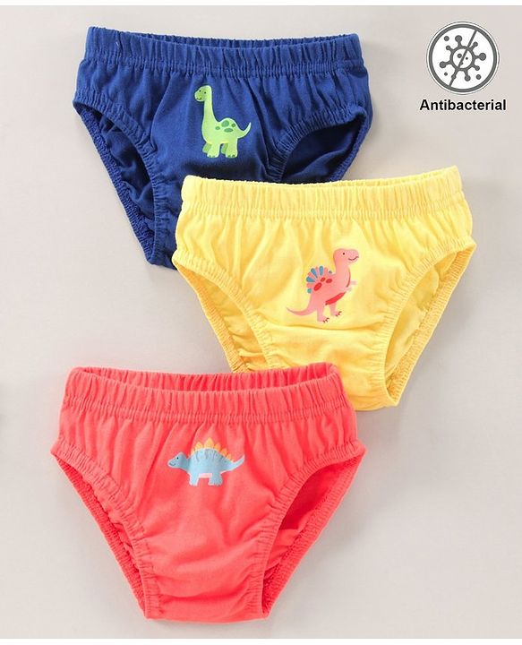 Babyhug Antibacterial Briefs Dinosaurs Print Pack of 3 - Multicolour