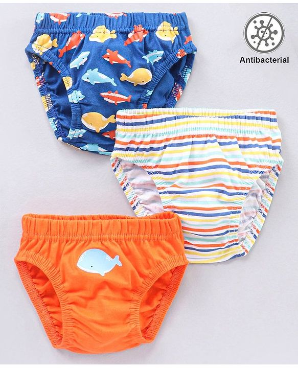 Babyhug Antibacterial Fish Print & Striped Briefs Pack Of 3 - Multicolor