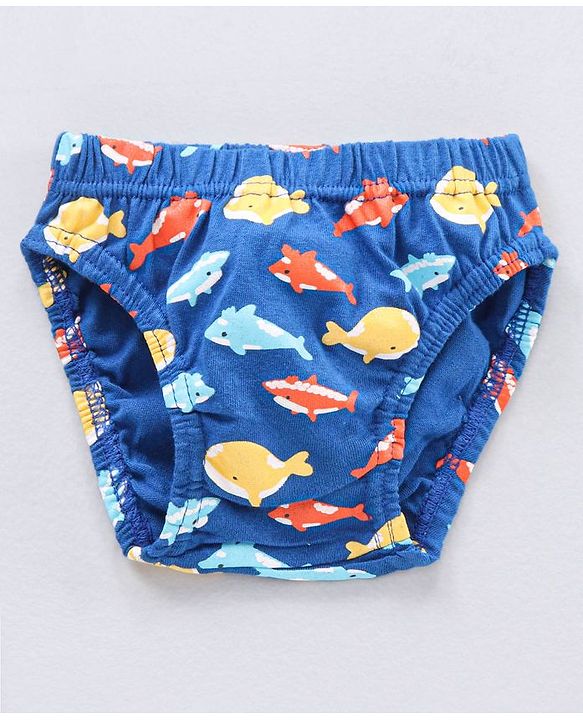 Babyhug Antibacterial Fish Print & Striped Briefs Pack Of 3 - Multicolor