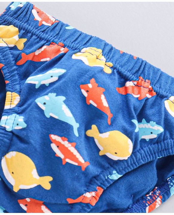 Babyhug Antibacterial Fish Print & Striped Briefs Pack Of 3 - Multicolor