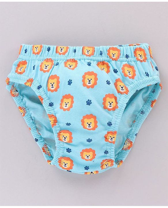 Babyhug Cotton Lion Print & Striped Briefs Pack Of 3 - Blue & Orange