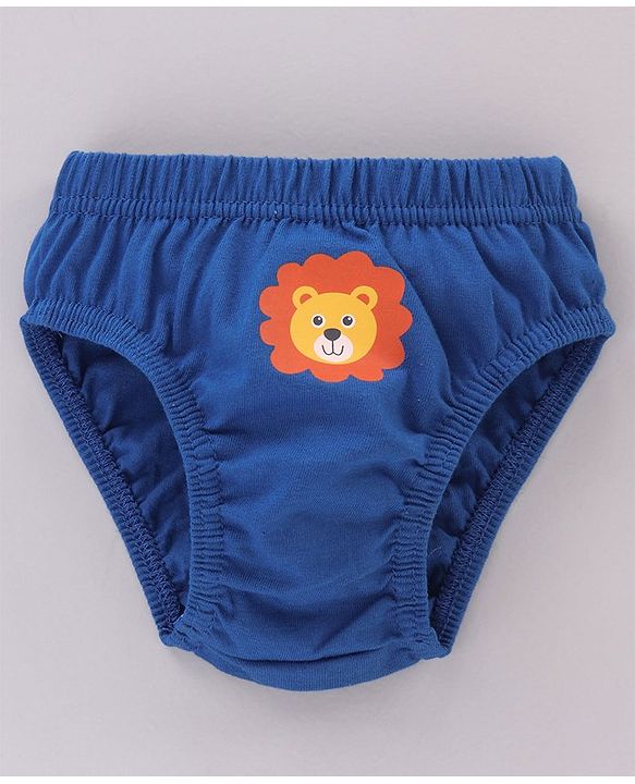 Babyhug Cotton Lion Print & Striped Briefs Pack Of 3 - Blue & Orange