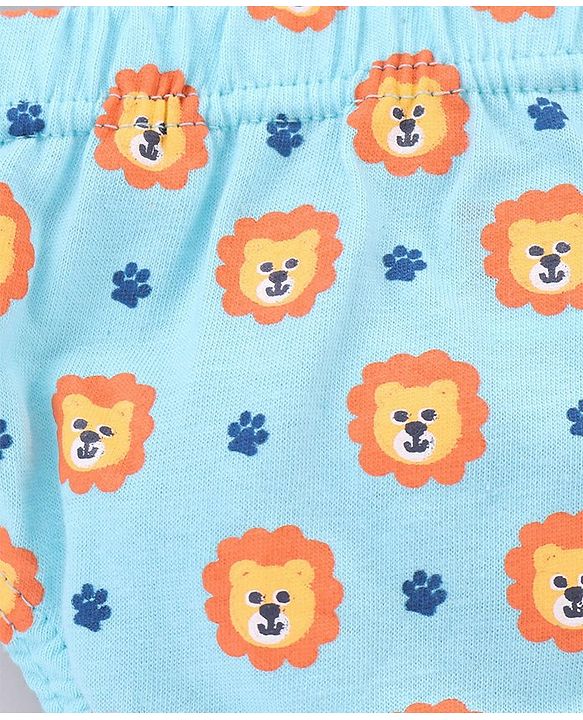 Babyhug Cotton Lion Print & Striped Briefs Pack Of 3 - Blue & Orange