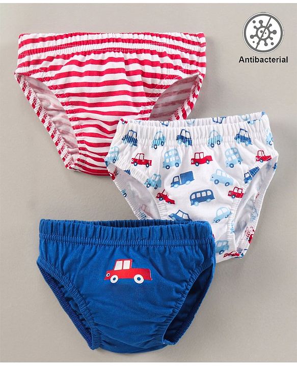 Babyhug Anti-Bacterial Briefs Vehicle Print & Striped Pack Of 3 - Multicolour
