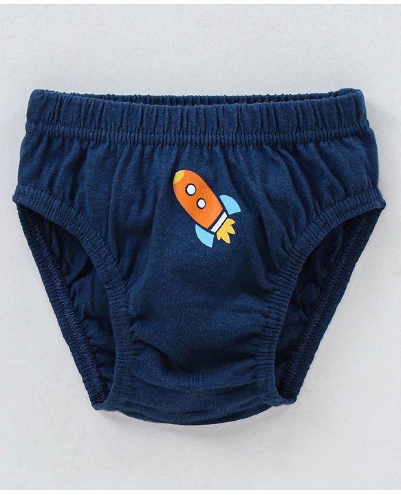 Babyhug Antibacterial Cotton Briefs Rocket And Star Print Pack Of 3 - Blue Orange