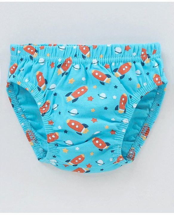Babyhug Antibacterial Cotton Briefs Rocket And Star Print Pack Of 3 - Blue Orange
