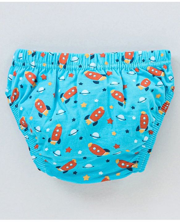 Babyhug Antibacterial Cotton Briefs Rocket And Star Print Pack Of 3 - Blue Orange