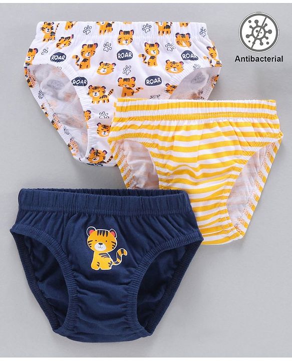Babyhug Cotton Antibacterial Briefs Pack of 3 - Blue Yellow White