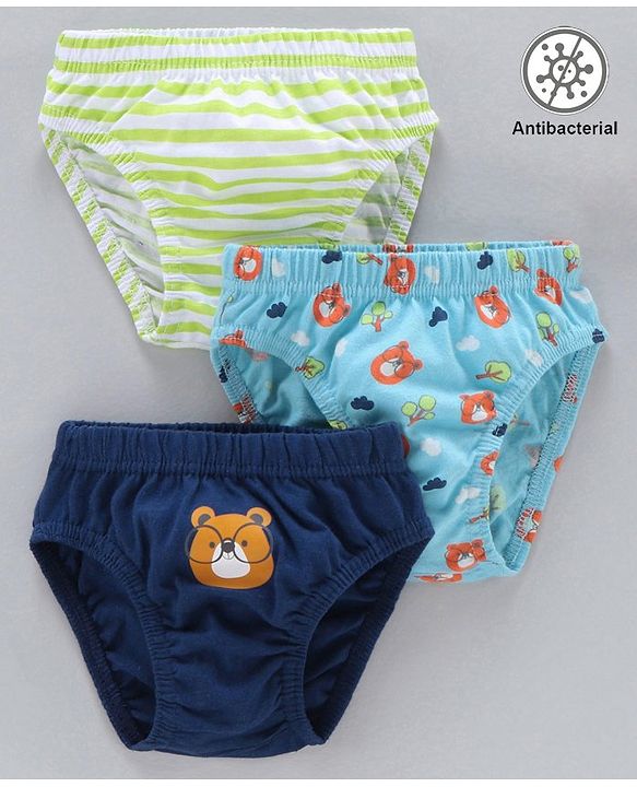 Babyhug Cotton Antibacterial Briefs Pack of 3 - Blue Green