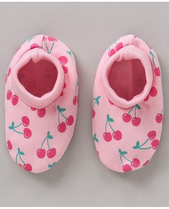 Babyhug 100% Cotton Cap Mittens & Booties Set Cherry Print Pink - Diameter 12 cm