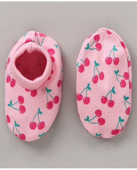 Babyhug 100% Cotton Cap Mittens & Booties Set Cherry Print Pink - Diameter 12 cm
