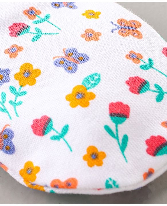 Babyhug 100% Cotton Cap Mitten & Booties Set Floral Print - White