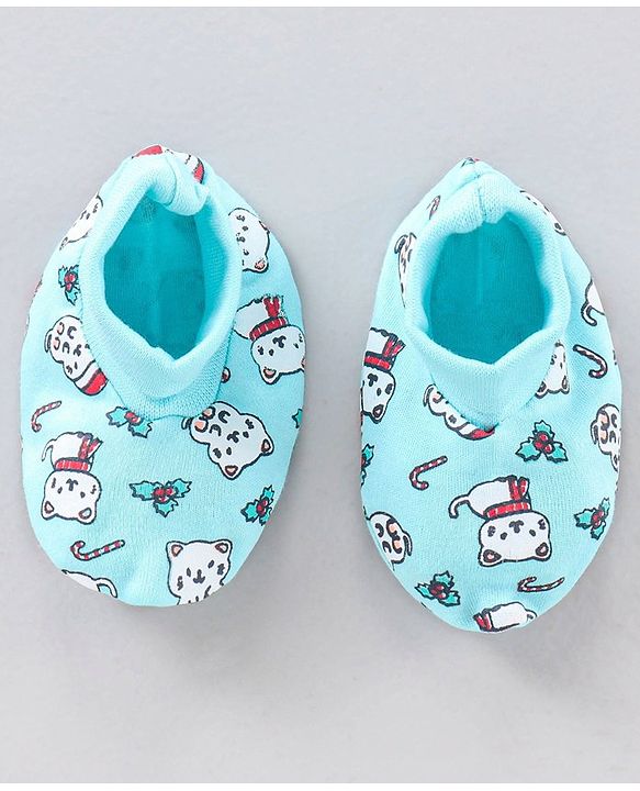 Babyhug 100% Cotton Cap Mitten & Booties set Blue - Diameter 12 cm
