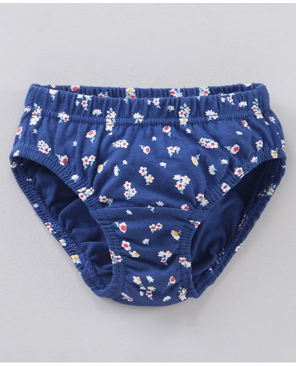 Babyhug Antibacterial Finish Cotton Panties Floral Dot And Heart Print Pack Of 3 - Blue Pink