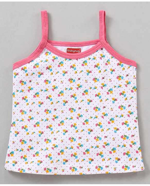 Babyhug 100% Cotton Sleeveless Slips Multi Prints Pack of 3 - Pink Orange White
