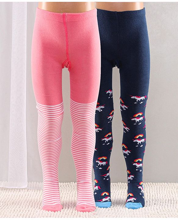 Cute Walk by Babyhug Full Length Anti-Bacterial Tights Pack of 2 - Pink Navy