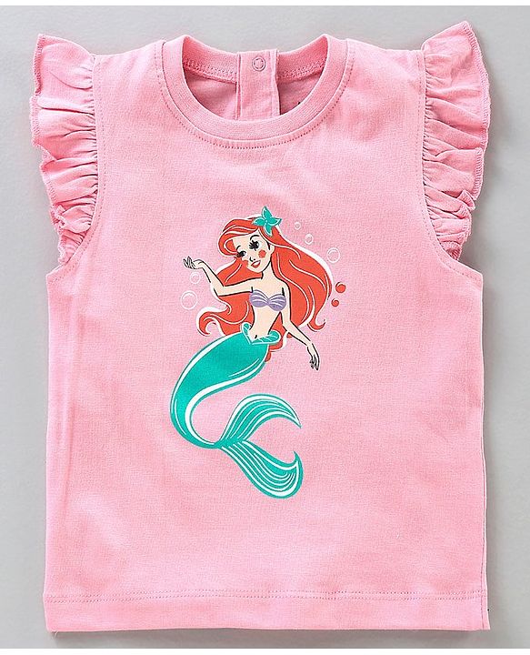 Babyhug Flutter Sleeves Top Mermaid Print - Pink