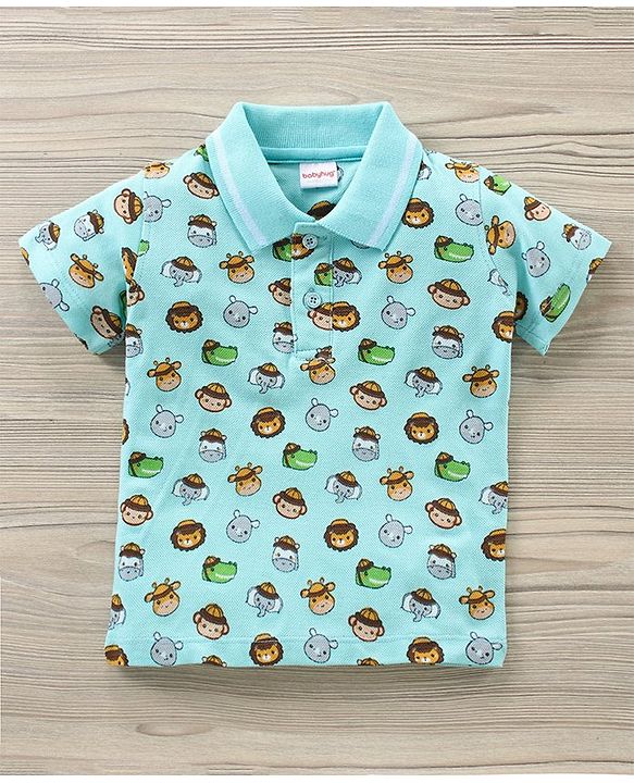 Babyhug Half Sleeves Tshirt And Bottomwear Set Animal Print - Blue AOP Beige