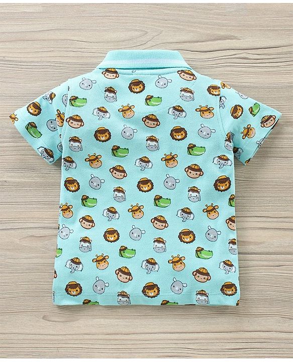 Babyhug Half Sleeves Tshirt And Bottomwear Set Animal Print - Blue AOP Beige