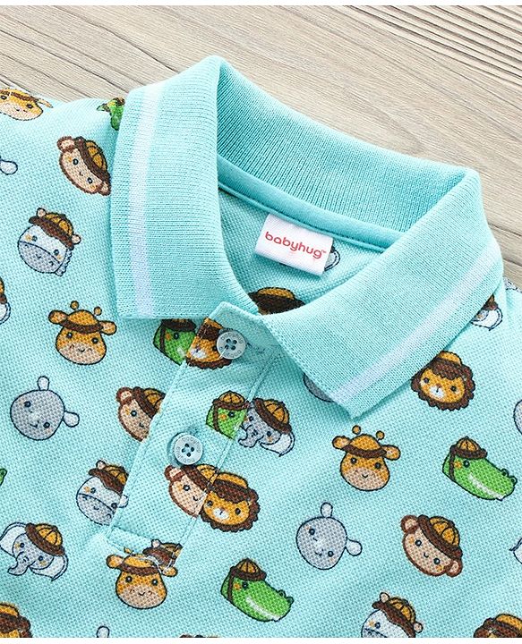 Babyhug Half Sleeves Tshirt And Bottomwear Set Animal Print - Blue AOP Beige