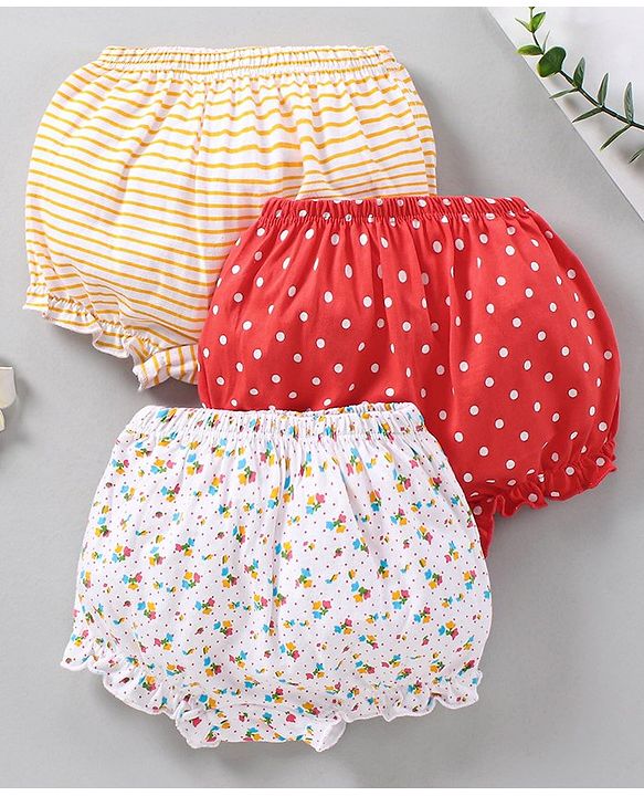 Babyhug Cotton Bloomers Stripes & Polka Dots Print Pack of 3 - Red White