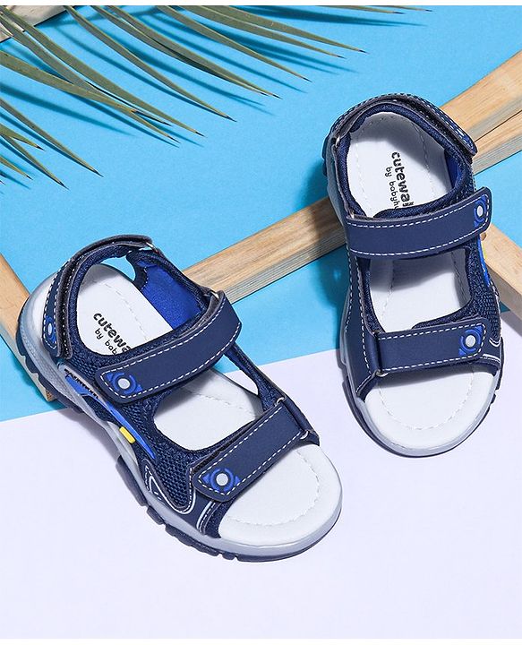 Cute Walk by Babyhug Solid Velcro Sandals with Applique - Blue