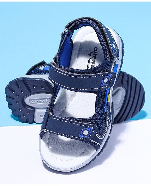 Cute Walk by Babyhug Solid Velcro Sandals with Applique - Blue