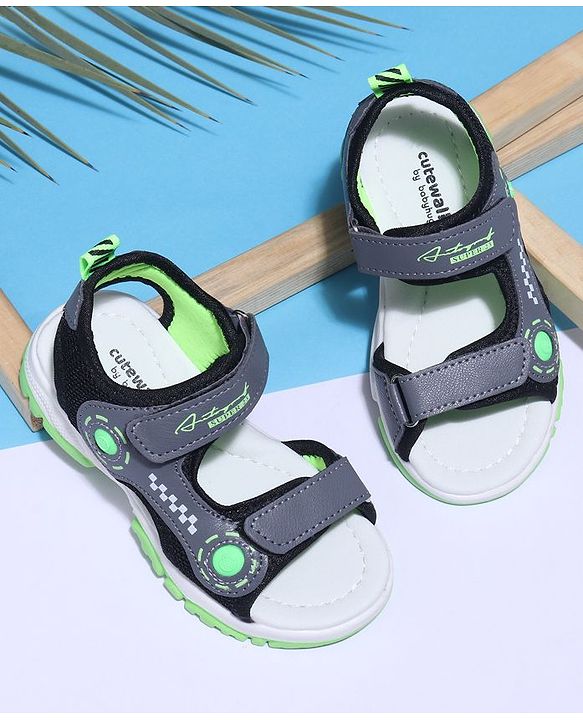 Cute Walk by Babyhug Velcro Sandals Text Print with Applique - Grey