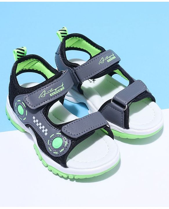 Cute Walk by Babyhug Velcro Sandals Text Print with Applique - Grey