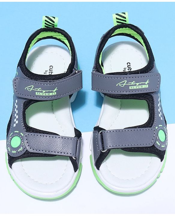 Cute Walk by Babyhug Velcro Sandals Text Print with Applique - Grey