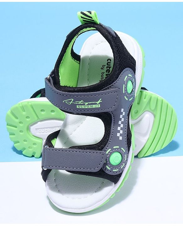 Cute Walk by Babyhug Velcro Sandals Text Print with Applique - Grey