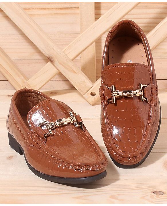 Cute Walk by Babyhug Slip On Formal Shoes Croc Skin Design with Chain Link - Brown