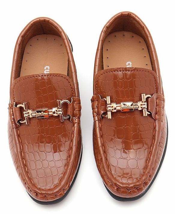 Cute Walk by Babyhug Slip On Formal Shoes Croc Skin Design with Chain Link - Brown