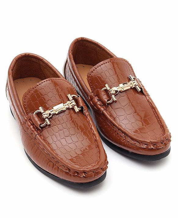 Cute Walk by Babyhug Slip On Formal Shoes Croc Skin Design with Chain Link - Brown