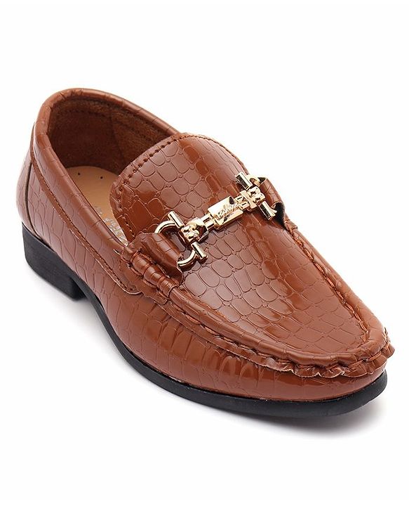 Cute Walk by Babyhug Slip On Formal Shoes Croc Skin Design with Chain Link - Brown