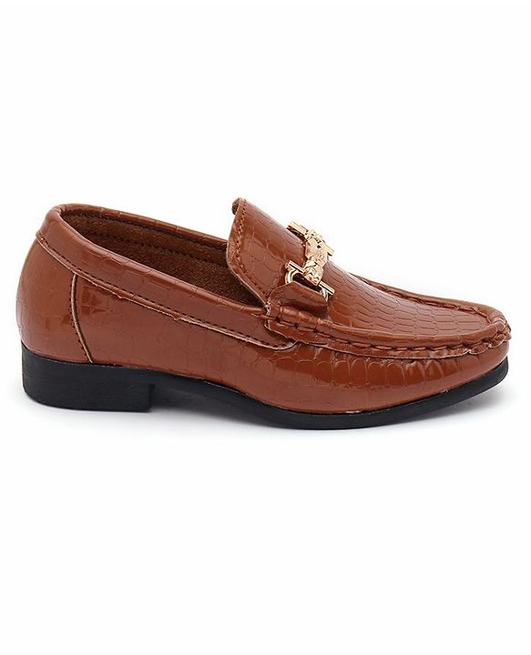 Cute Walk by Babyhug Slip On Formal Shoes Croc Skin Design with Chain Link - Brown